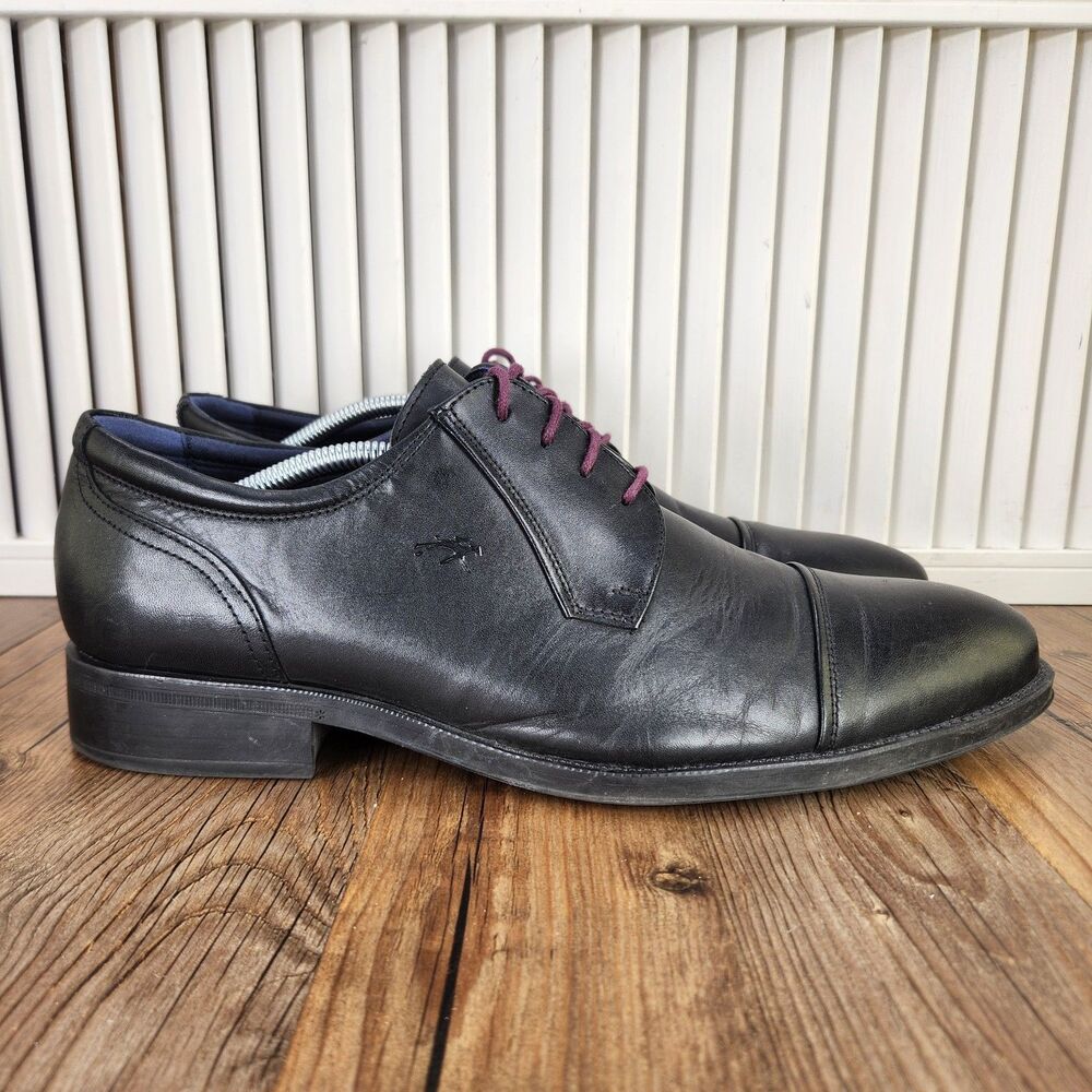 Fluchos Heracles 8412 Mens Sz 12.5 EU 46 Black Leather Cap Toe Derby Dress Shoes